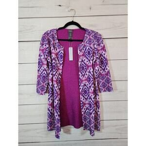 Travelers by Chico's Womens‎ Purple Reversible Crushed Ikat Jacket Cardigan XS